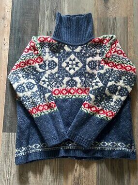 VTG OILILY Ski Turtle Neck Sweater Blue, Ivory, Red & Green Size: Medium (M)